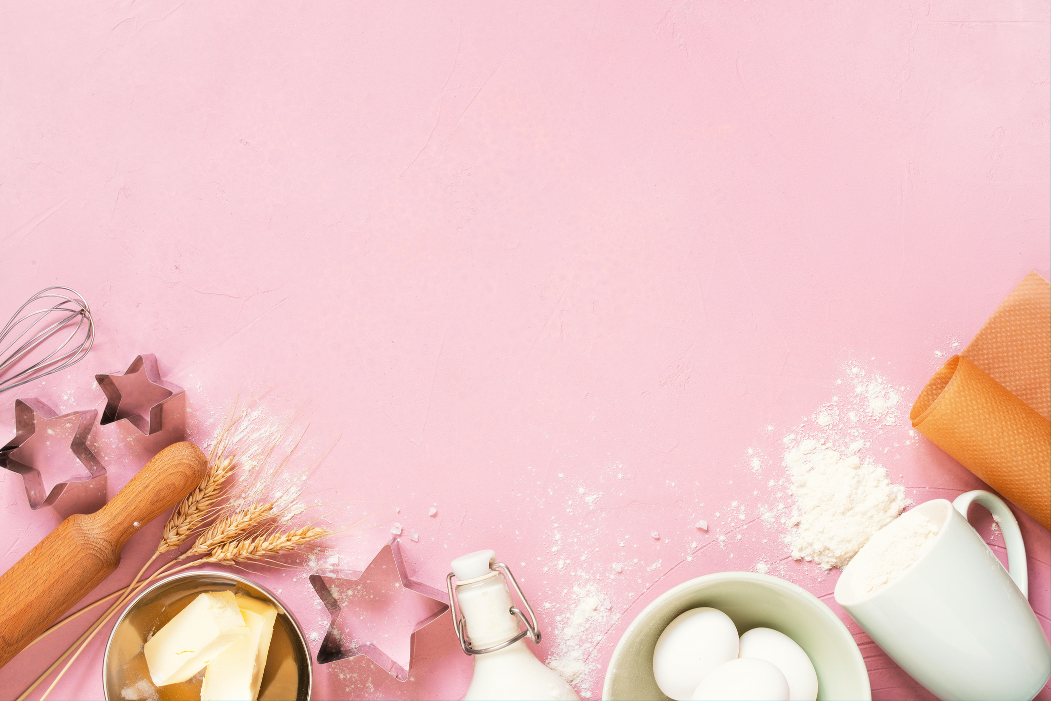 Raw Baking Ingredients on Pink Background